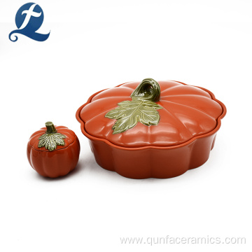 High Quality Printed Pumpkin Shaped Ceramic Cook Pot
